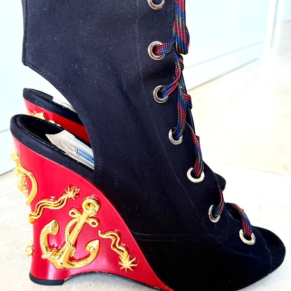 Prada Anchor Wedge Lace-up Boot us Eu size 38,5 - Picture 1 of 8